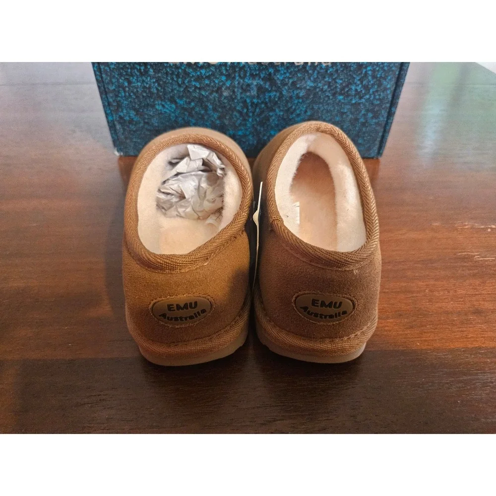 EMU Australia Wallaby Pico Kids Size 1 Chestnut Brown Wool Lined Suede Slippers